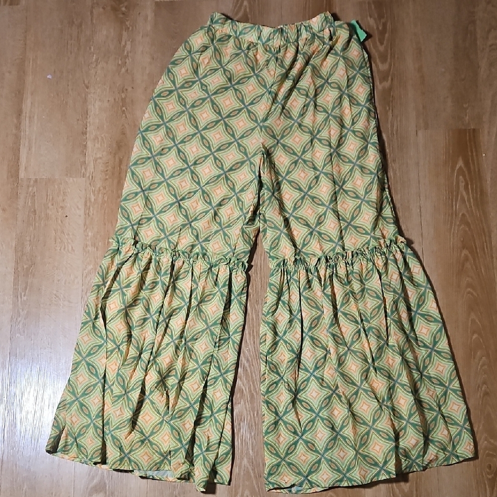 Flying Tomato Green and Orange Wide Leg Pants - Picture 3 of 5